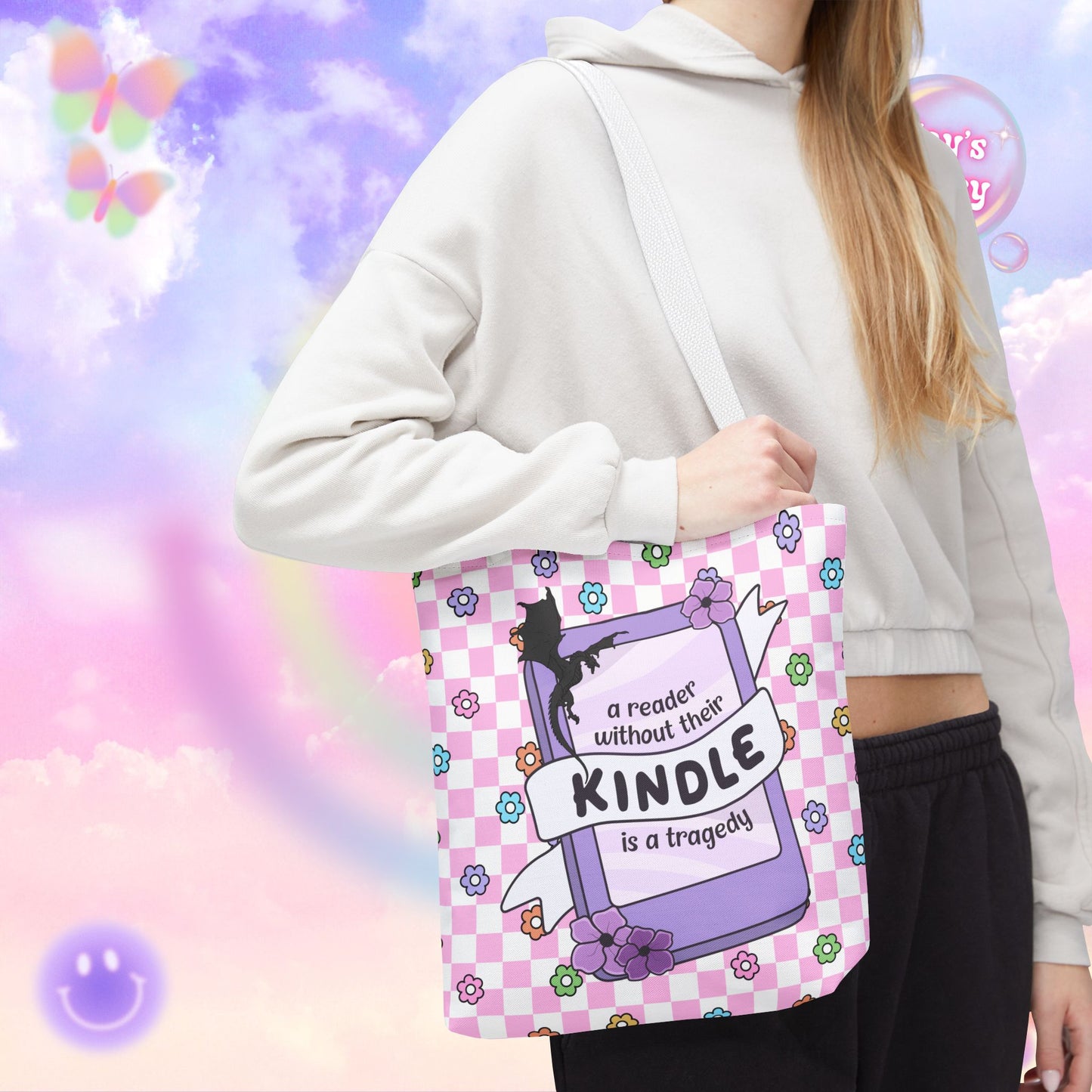 Pink Reader Without Their Kindle Tote Bag