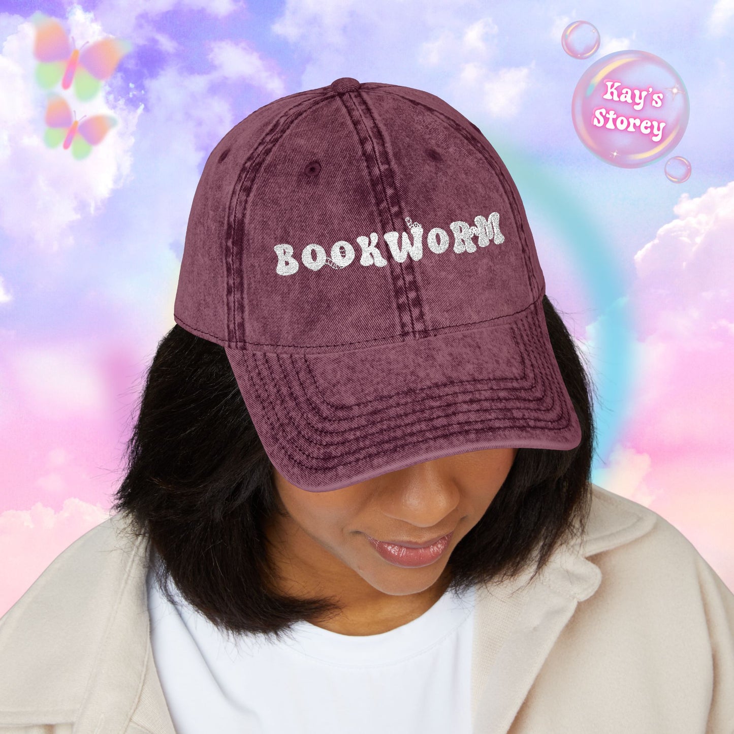 Bookworm Embroidered Vintage Cap