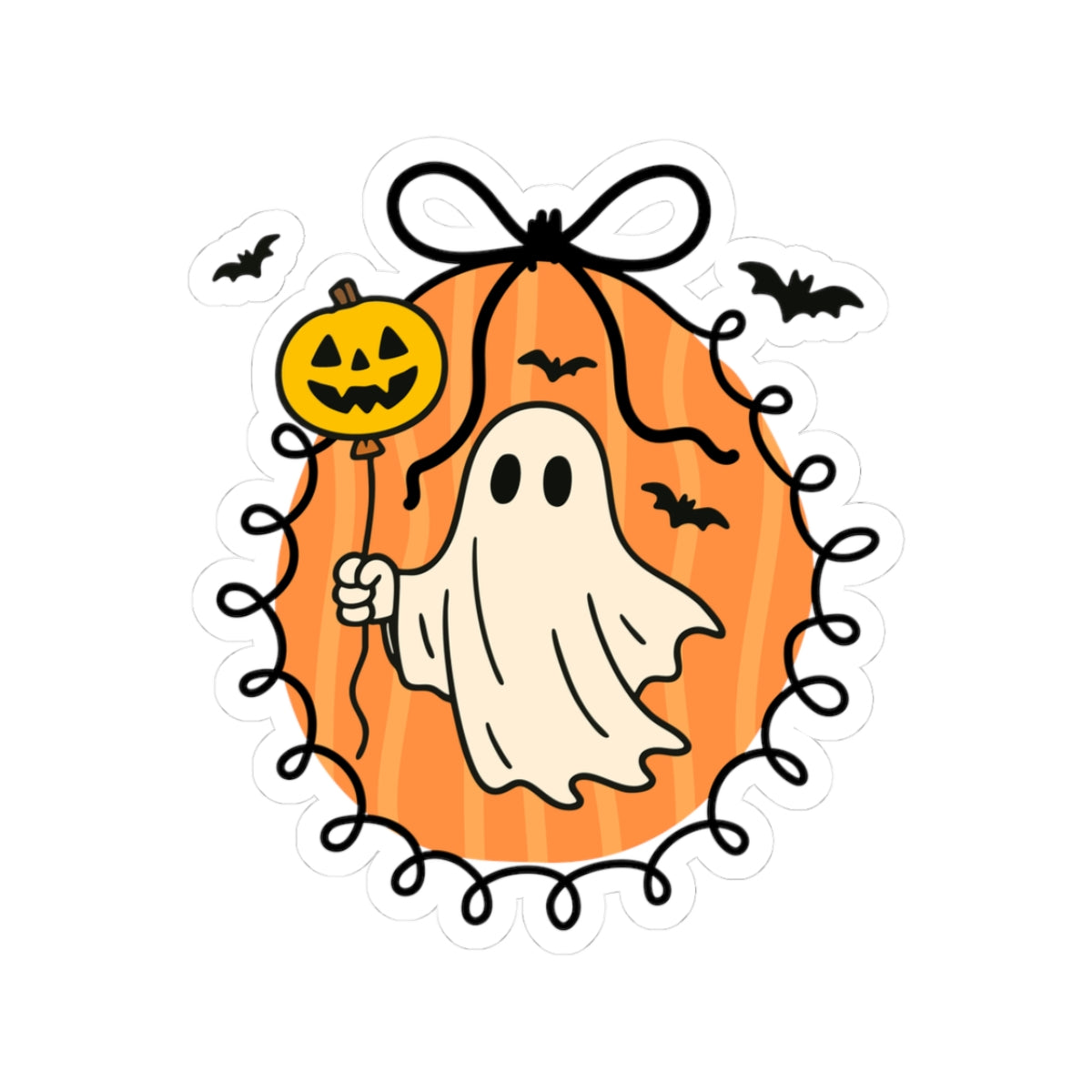 Ghost with Balloon Sticker - Kiss-Cut Stickers, Halloween Sticker, Cute Ghost Design, Spooky Sticker, Decorative Sticker for Journals