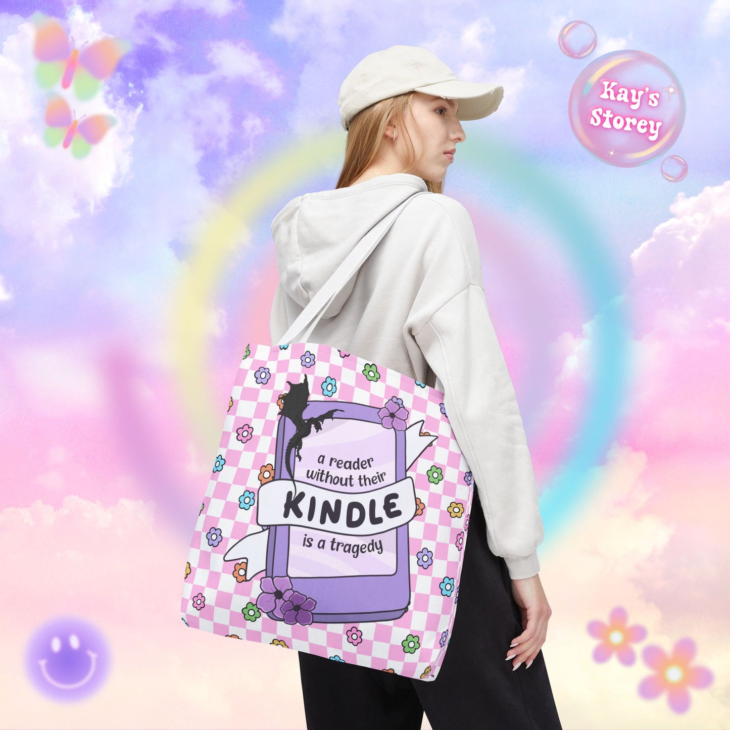 Pink Reader Without Their Kindle Tote Bag
