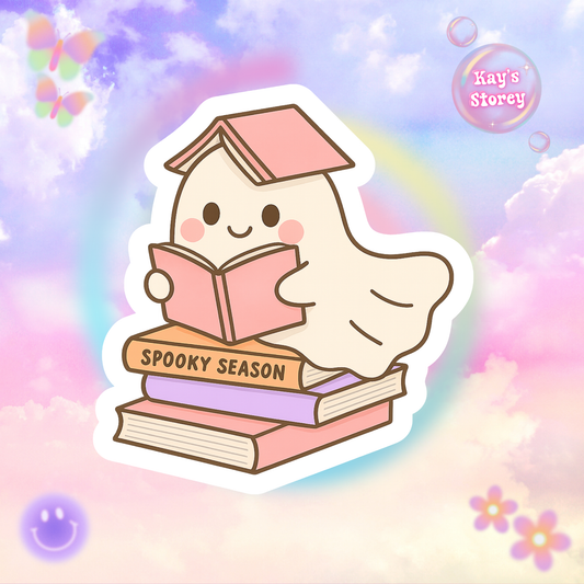 Ghostly Reading Kiss-Cut Sticker, Book Lover Sticker, Cute Sticker Set, Spooky Decals, Halloween Stickers, Vinyl Kindle Stickers