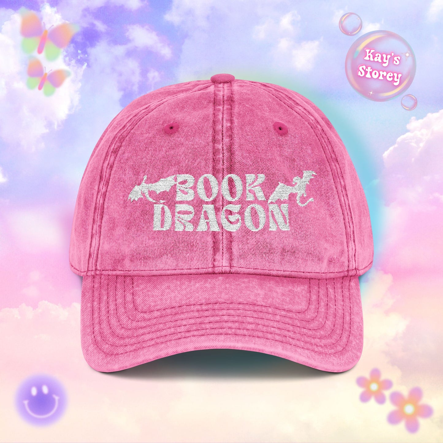 Book Dragon Embroidered Vintage Cap