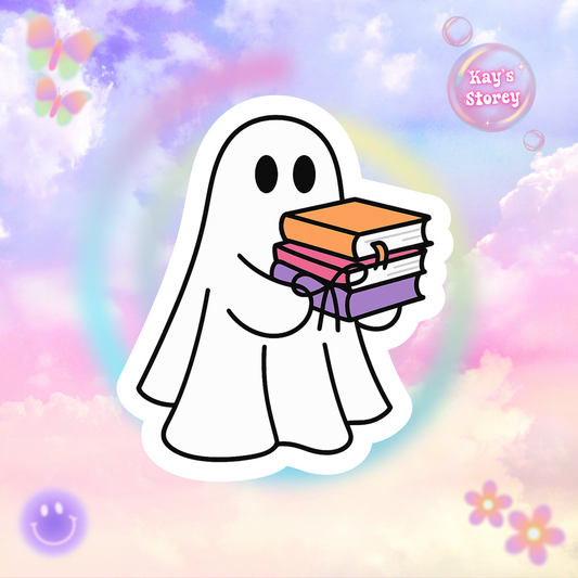 Ghostly Reading Kiss-Cut Sticker, Book Lover Sticker, Cute Sticker Set, Spooky Decals, Halloween Stickers, Vinyl Kindle Stickers