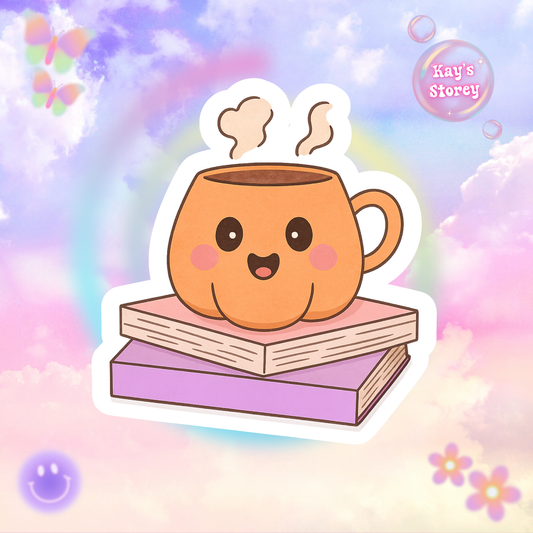 Autumn Mug & Book Stack Stickers, Fall Reading Planner Stickers, Book Lover Gifts, Bookworm Decals, Cozy Reading Accessories, Seasonal