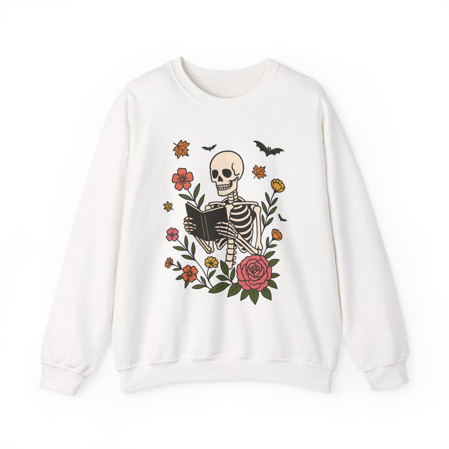 Reading Skeleton Sweatshirt, Long Sleeve Shirt for Spooky Season Bookish Gift,  Halloween Reading Apparel