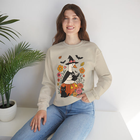 Spooky Goose Reading & Black Cat Sweatshirt, Long Sleeve Shirt for Spooky Season Bookish Gift,  Halloween Reading Apparel