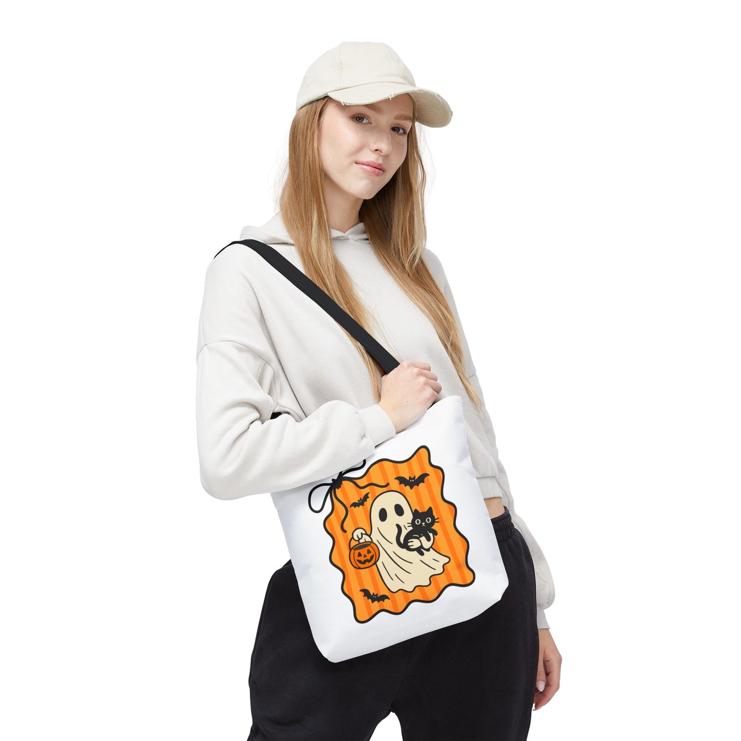 Spooky Season Ghost & Black Cat Tote Bag