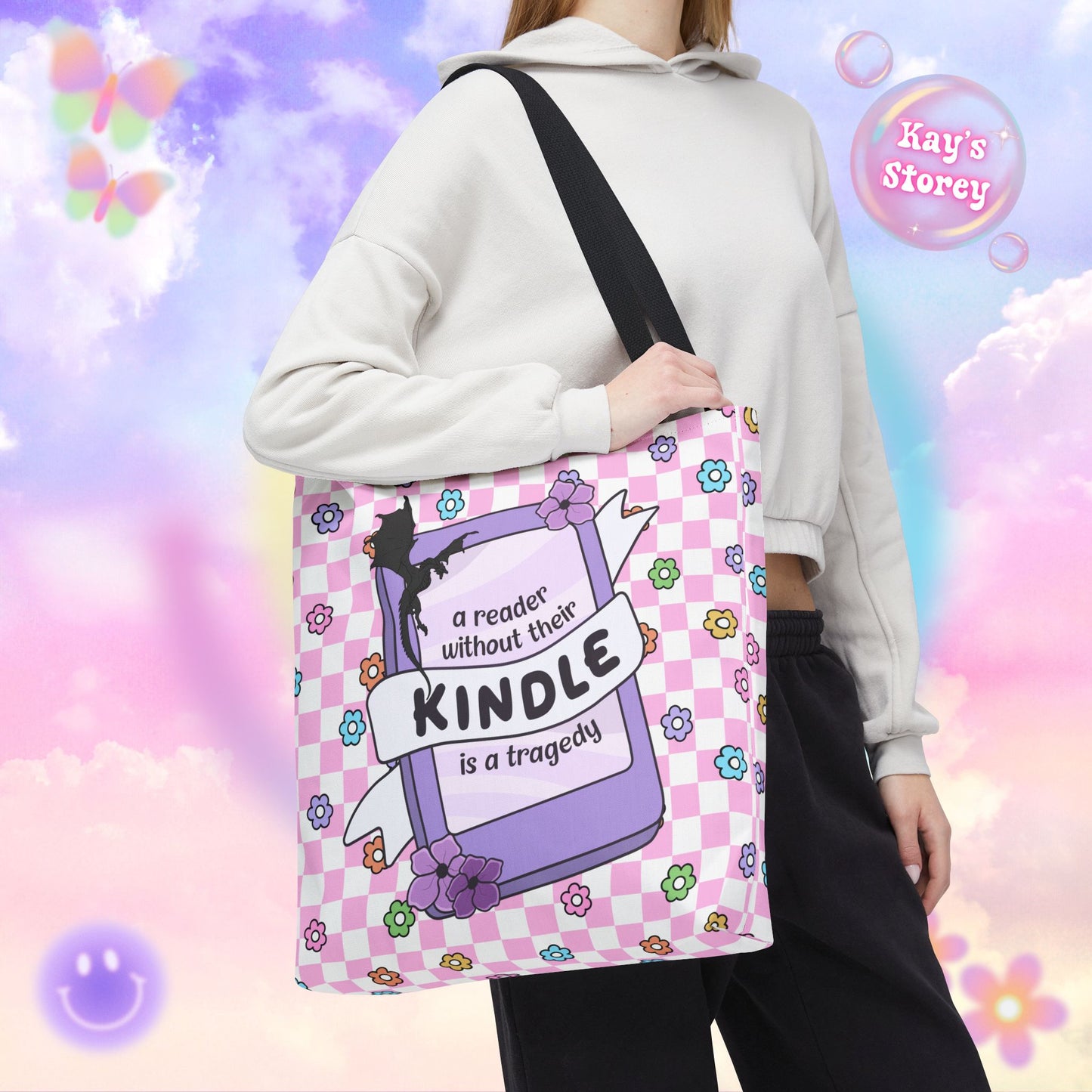 Pink Reader Without Their Kindle Tote Bag