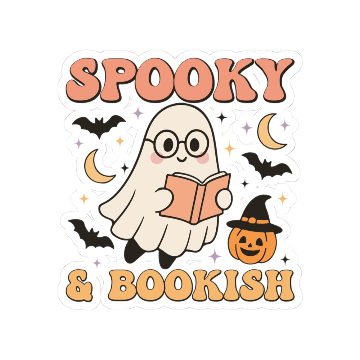 Spooky & Bookish Sticker - Kiss-Cut Stickers, Halloween Sticker, Cute Ghost Reading Design, Spooky Sticker, Decorative Sticker for Journals