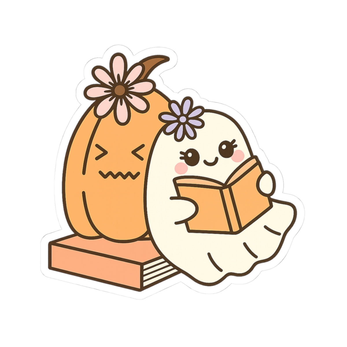 Ghost & Pumpkin Kiss-Cut Sticker, Book Lover Sticker, Cute Sticker Set, Spooky Decals, Halloween Stickers, Vinyl Kindle Stickers