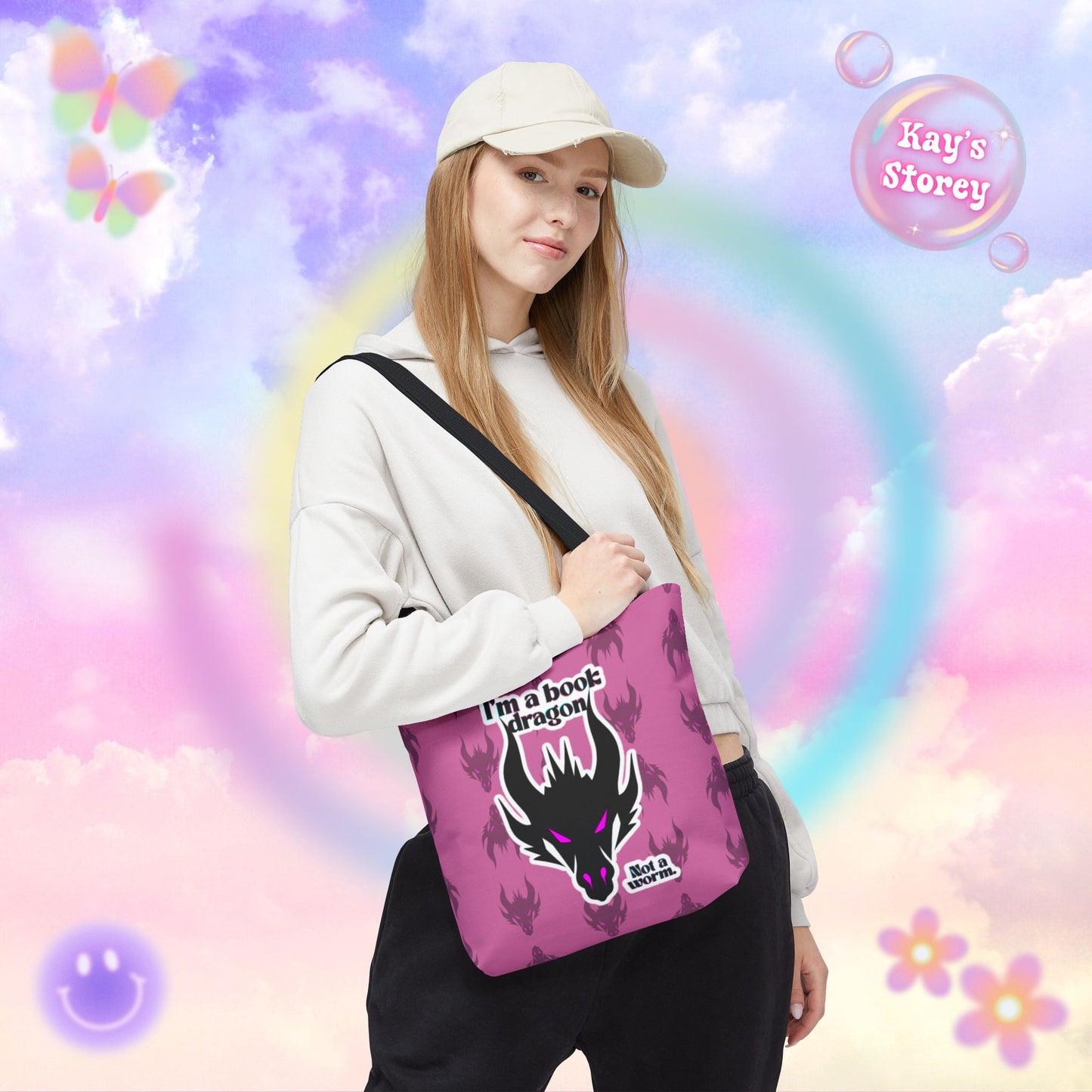 Book Dragon Pink Tote Bag