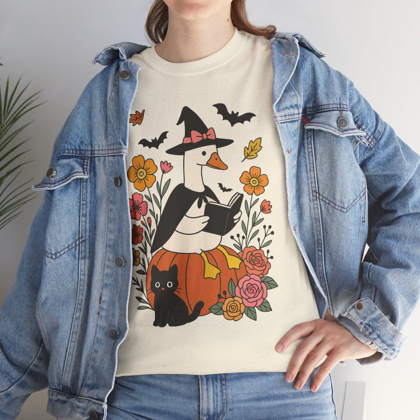 Spooky Goose Reading and Black Cat Tee - Halloween Gift