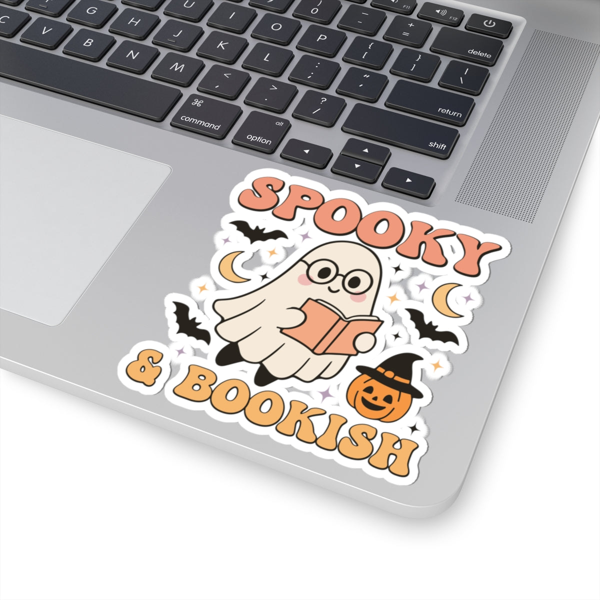 Spooky & Bookish Sticker - Kiss-Cut Stickers, Halloween Sticker, Cute Ghost Reading Design, Spooky Sticker, Decorative Sticker for Journals