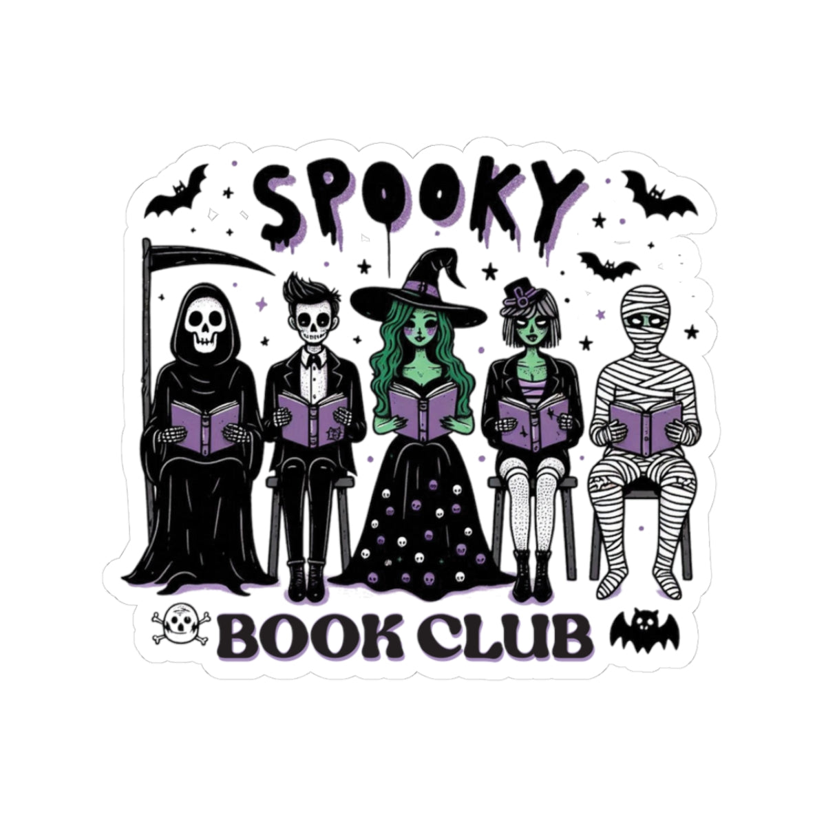 Spooky Book Club Sticker - Kiss-Cut Stickers, Halloween Sticker, Cute Book Club Design, Spooky Sticker, Decorative Sticker for Journals