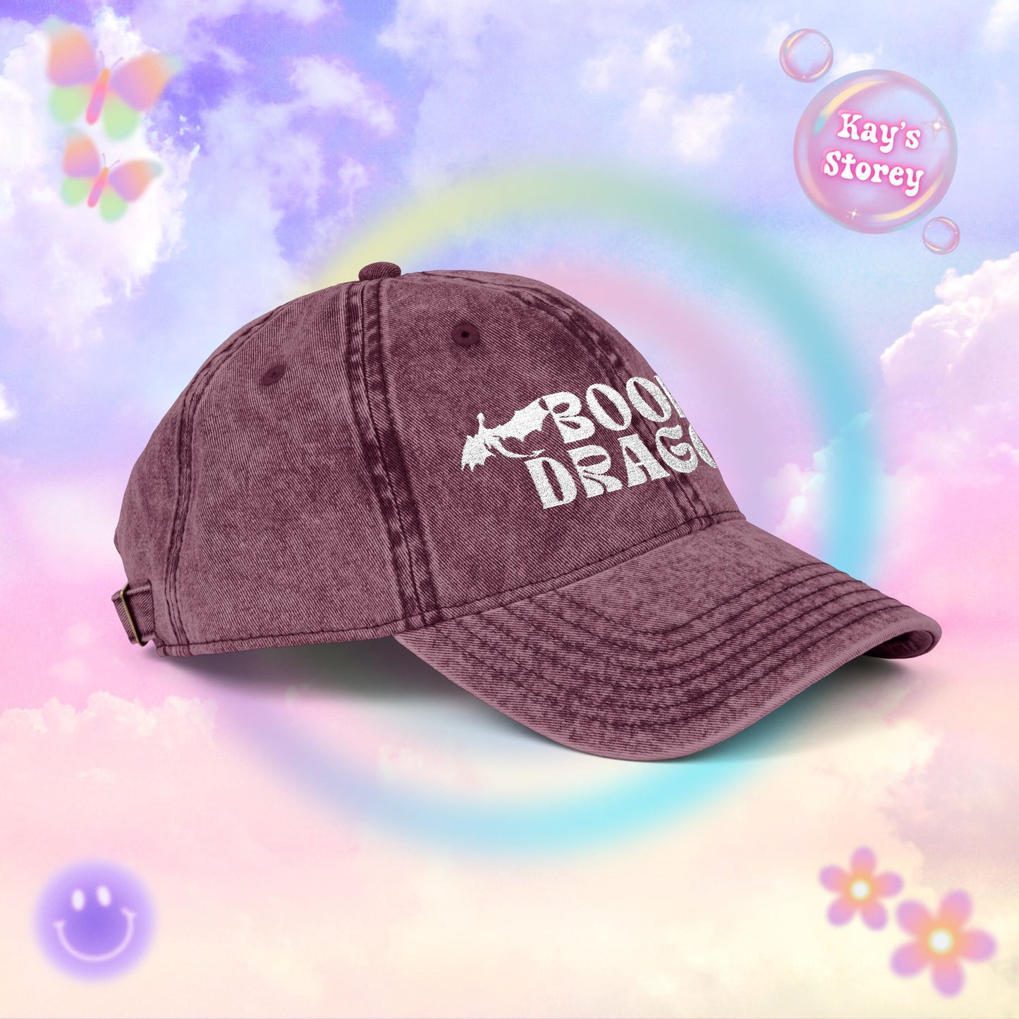 Book Dragon Embroidered Vintage Cap