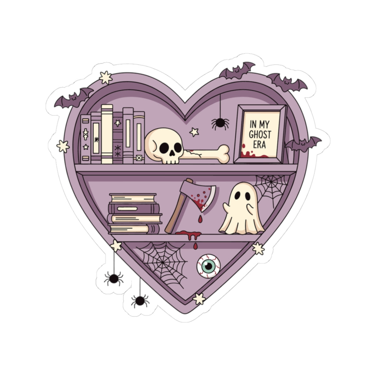 Ghostly Reading Kiss-Cut Sticker, Book Lover Sticker, Cute Sticker Set, Spooky Decals, Halloween Stickers, Vinyl Kindle Stickers