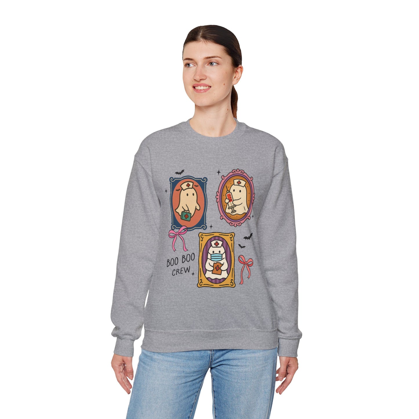 Boo Boo Crew Nurses Sweatshirt, Long Sleeve Shirt for Spooky Season Bookish Gift,  Halloween Reading Apparel