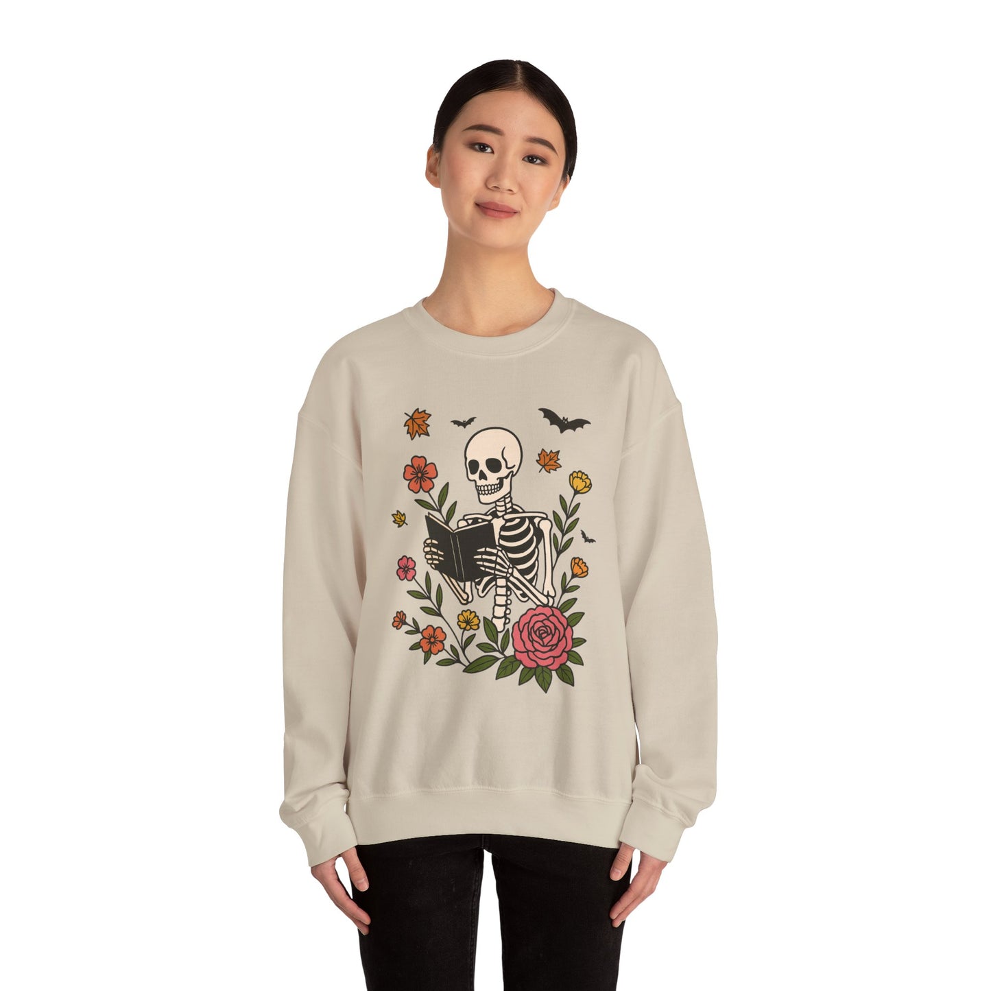 Reading Skeleton Sweatshirt, Long Sleeve Shirt for Spooky Season Bookish Gift,  Halloween Reading Apparel