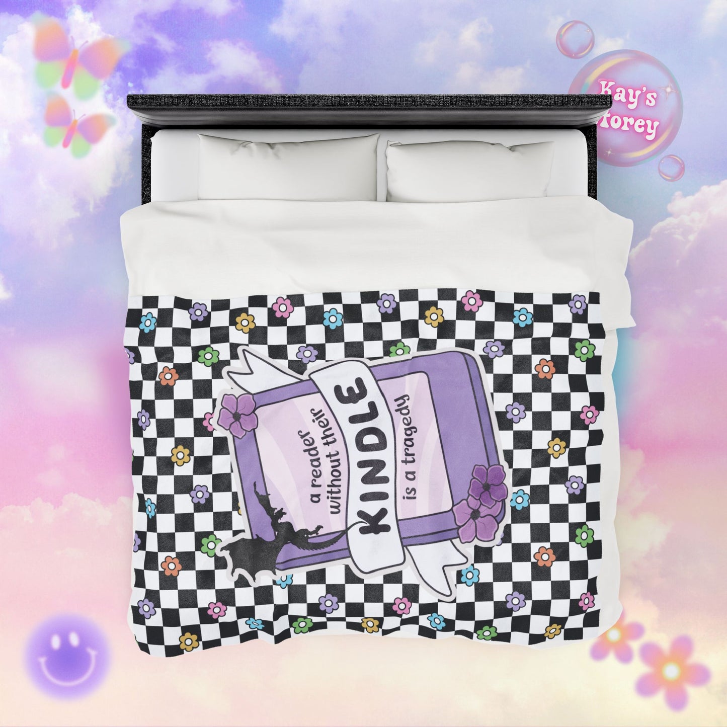 Reader Without Their Kindle Velveteen Plush Blanket