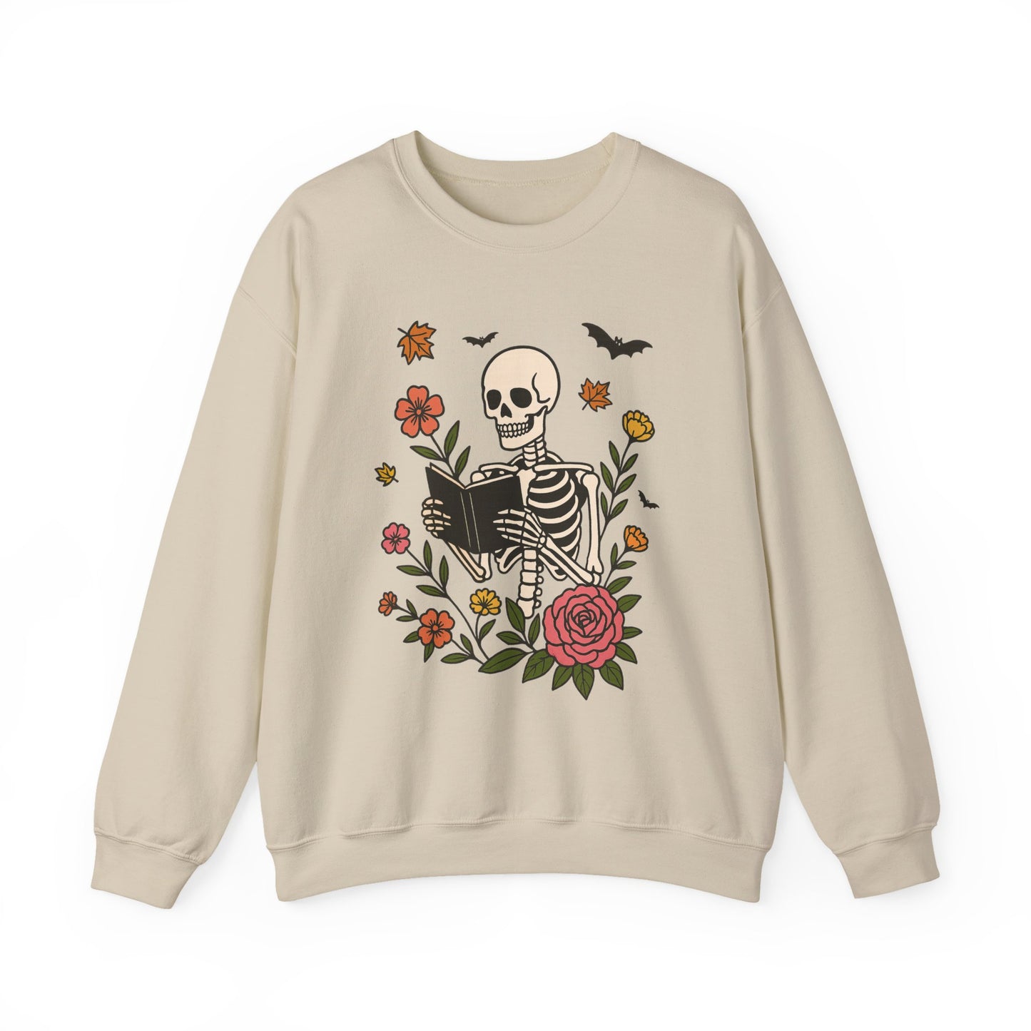 Reading Skeleton Sweatshirt, Long Sleeve Shirt for Spooky Season Bookish Gift,  Halloween Reading Apparel
