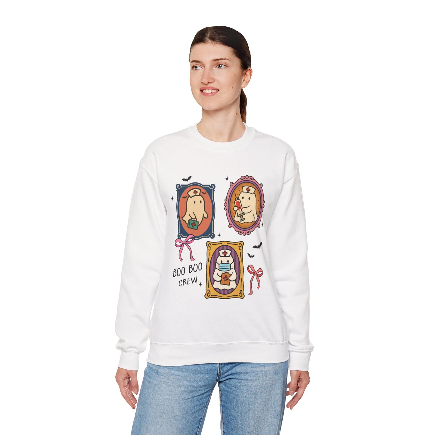 Boo Boo Crew Nurses Sweatshirt, Long Sleeve Shirt for Spooky Season Bookish Gift,  Halloween Reading Apparel