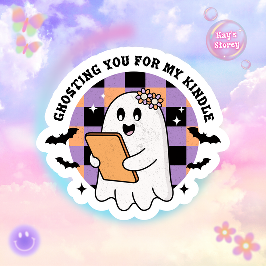 Ghostly Reading Kiss-Cut Sticker, Book Lover Sticker, Cute Sticker Set, Spooky Decals, Halloween Stickers, Vinyl Ghost Stickers