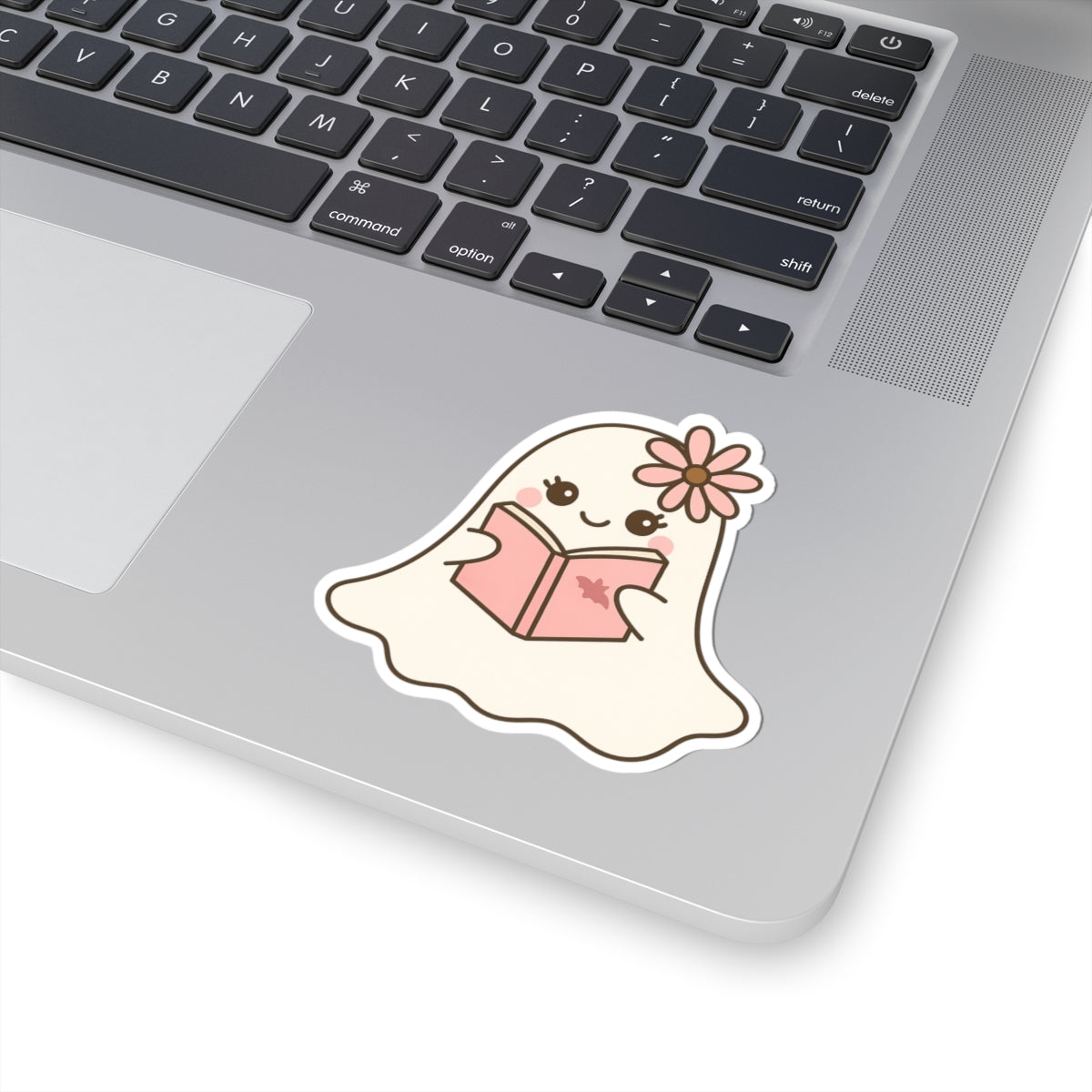 Pink Floral Ghostly Reading Kiss-Cut Sticker, Book Lover Sticker, Cute Sticker Set, Spooky Decals, Halloween Stickers, Vinyl Kindle Stickers