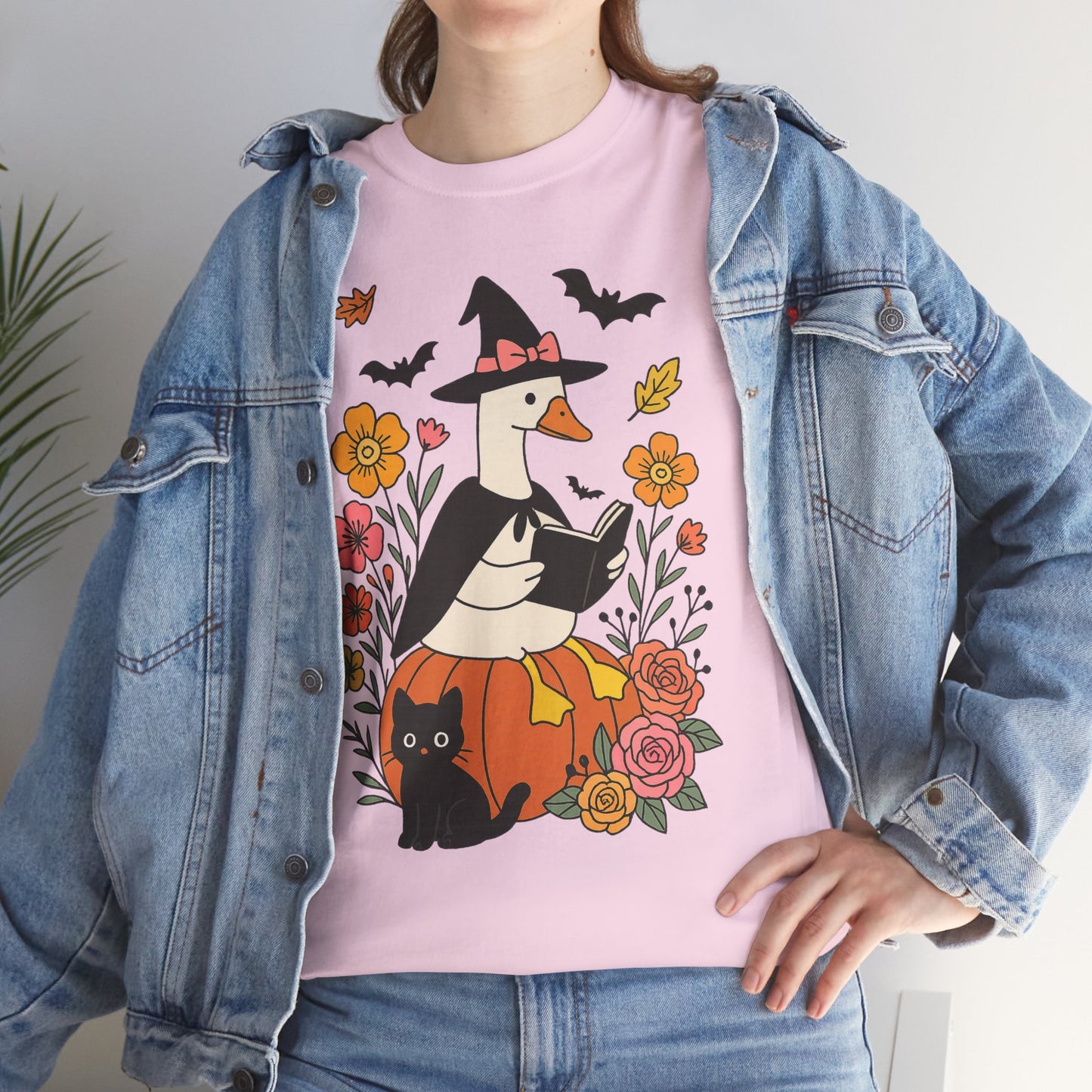 Spooky Goose Reading and Black Cat Tee - Halloween Gift
