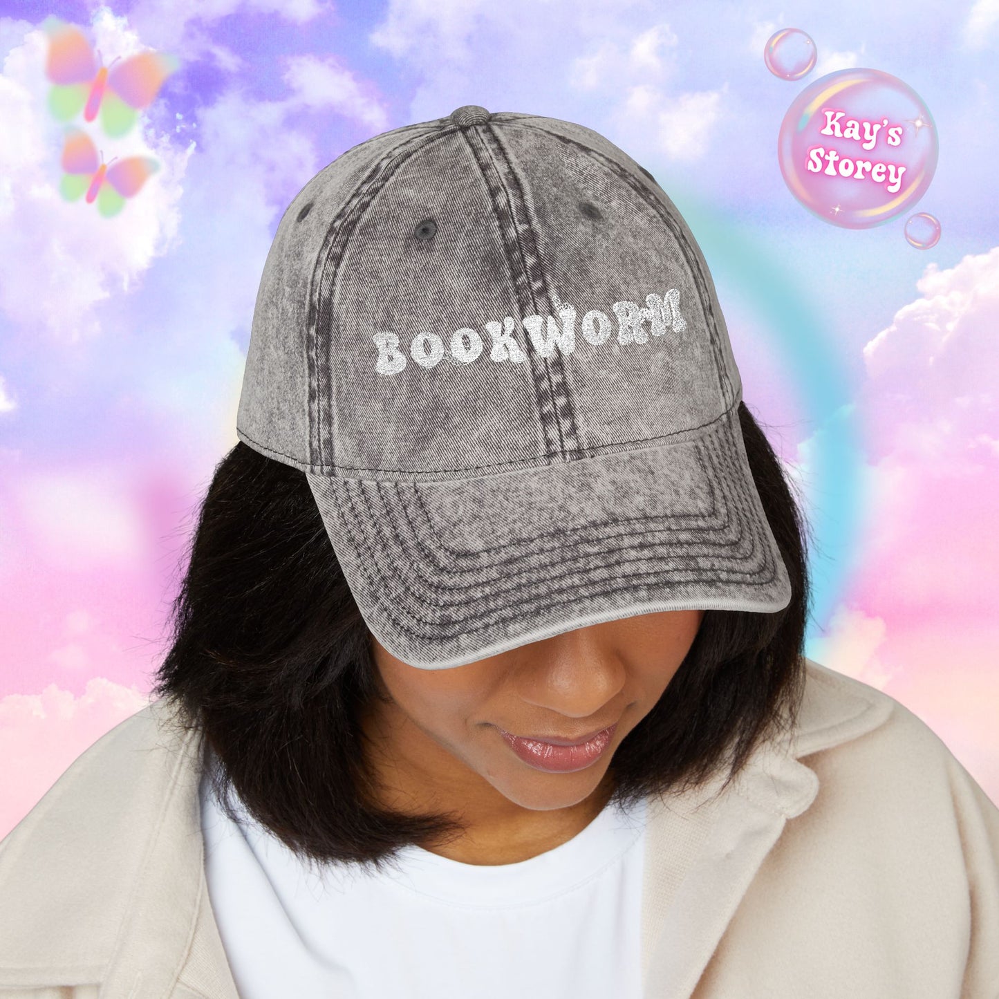 Bookworm Embroidered Vintage Cap