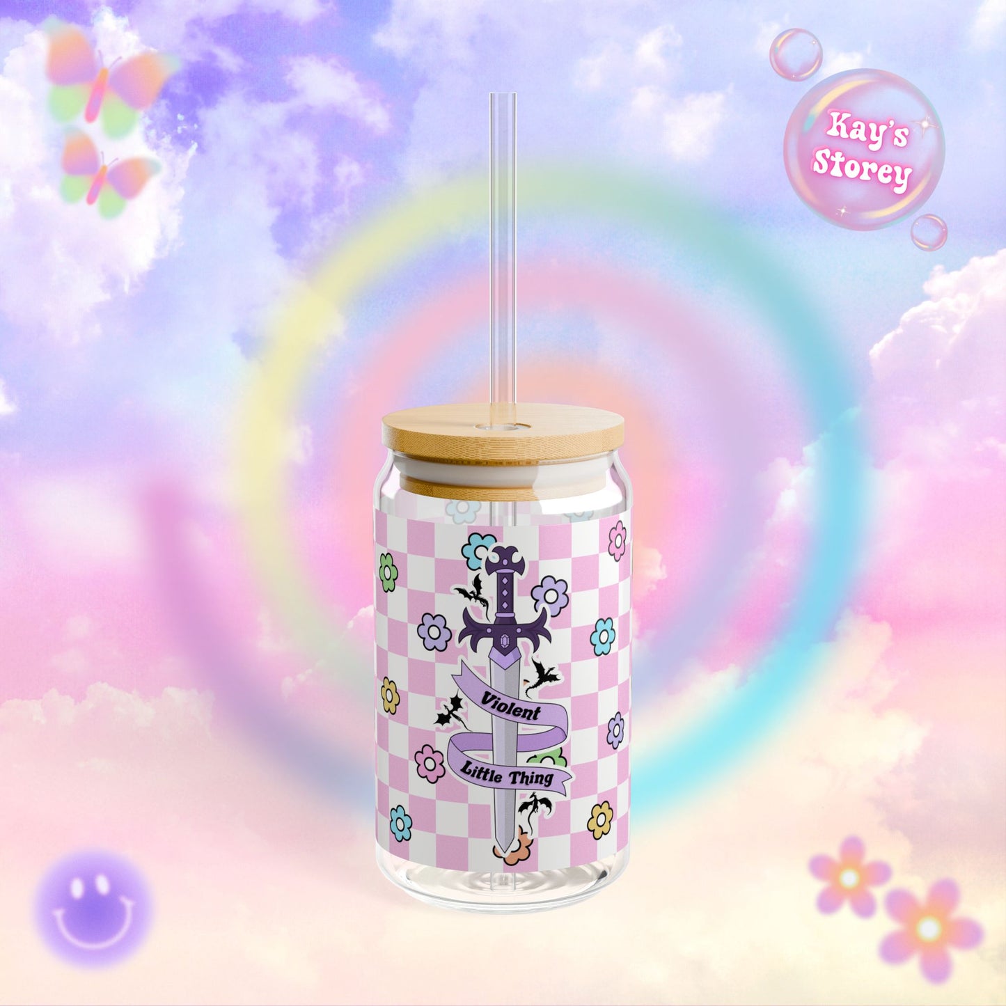 Pink Violent Little Thing Sipper Glass, 16oz