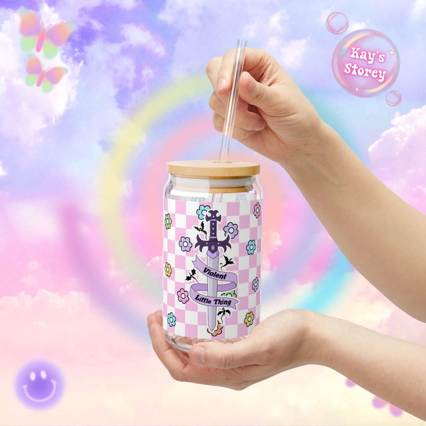 Pink Violent Little Thing Sipper Glass, 16oz