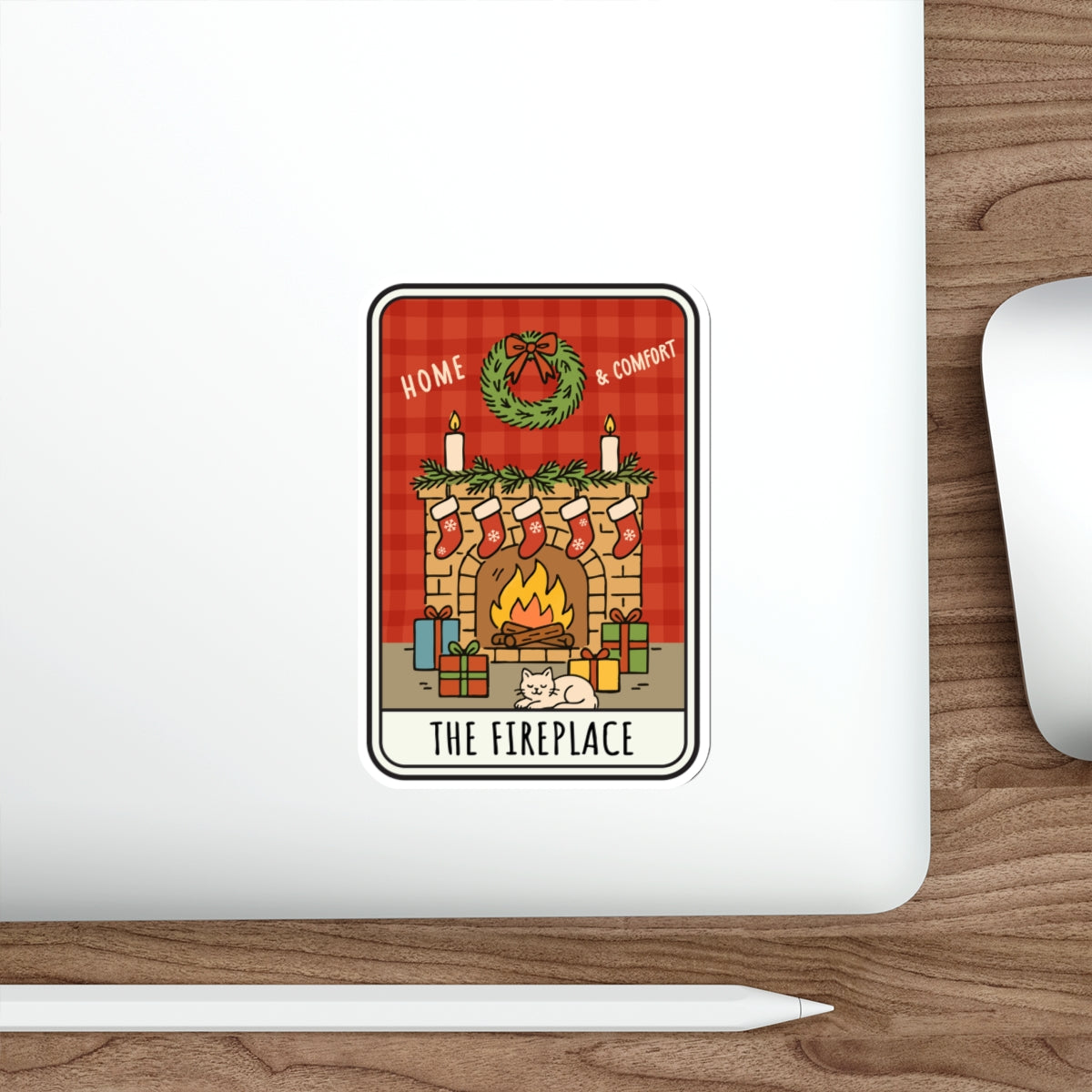 The Fireplace Tarot Bookish Holiday Die-Cut Sticker - Festive Reading-Themed