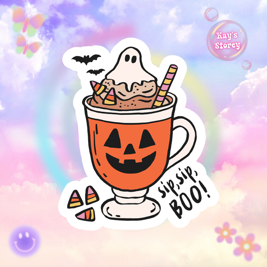 Sip, Sip, Boo! Sticker, Fall Planner Stickers, Book Lover Gifts, Autumn Sticker, Cozy Accessories, Seasonal Sticker