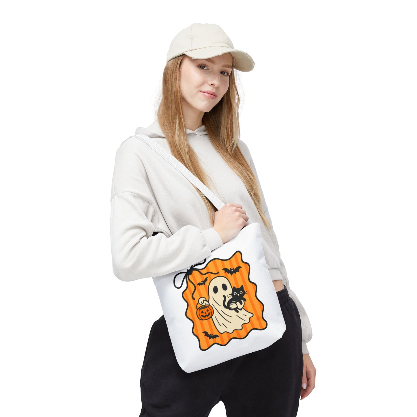 Spooky Season Ghost & Black Cat Tote Bag