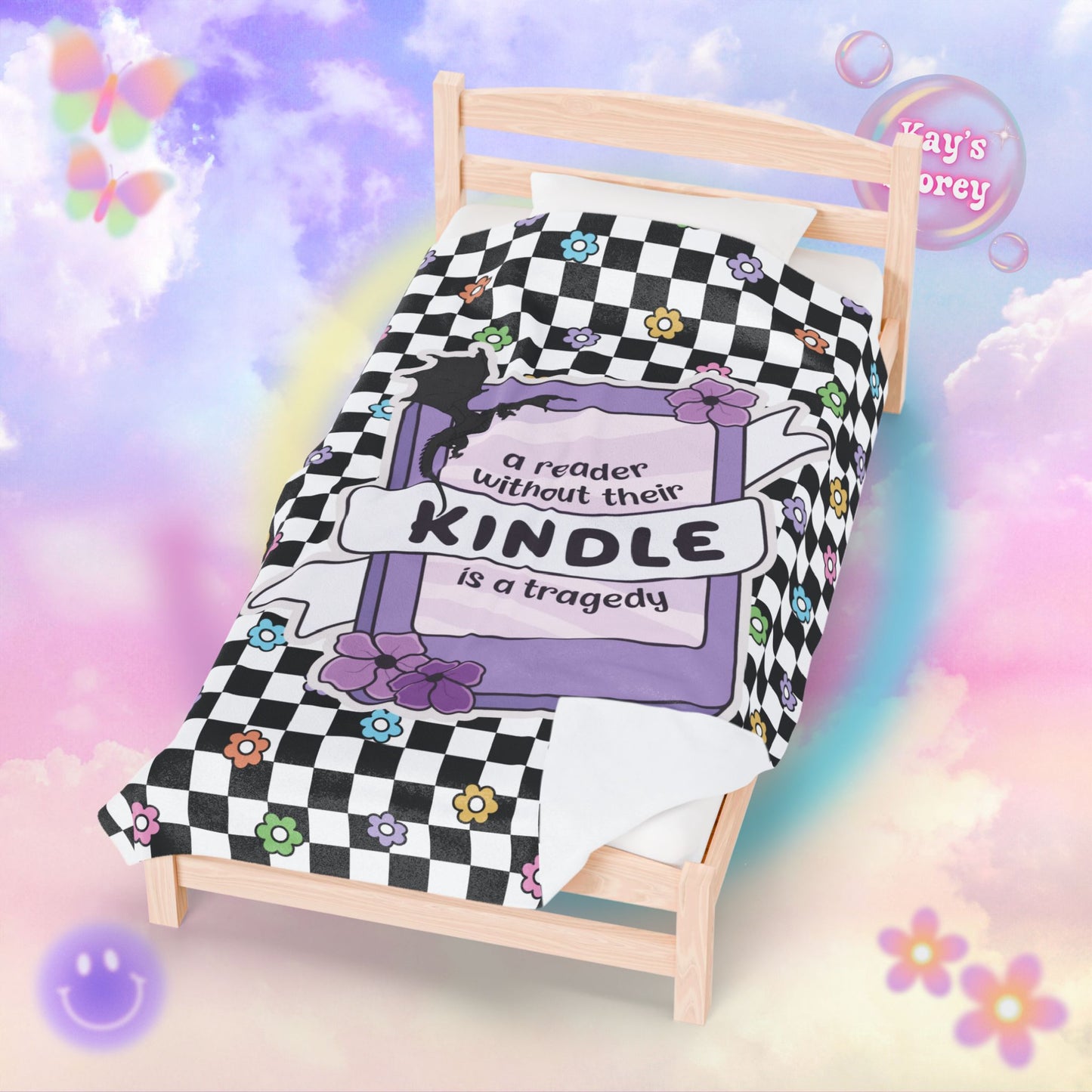 Reader Without Their Kindle Velveteen Plush Blanket