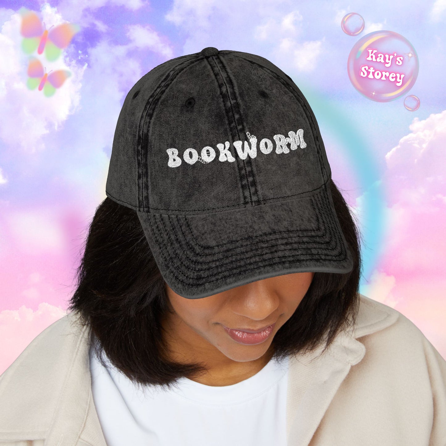 Bookworm Embroidered Vintage Cap