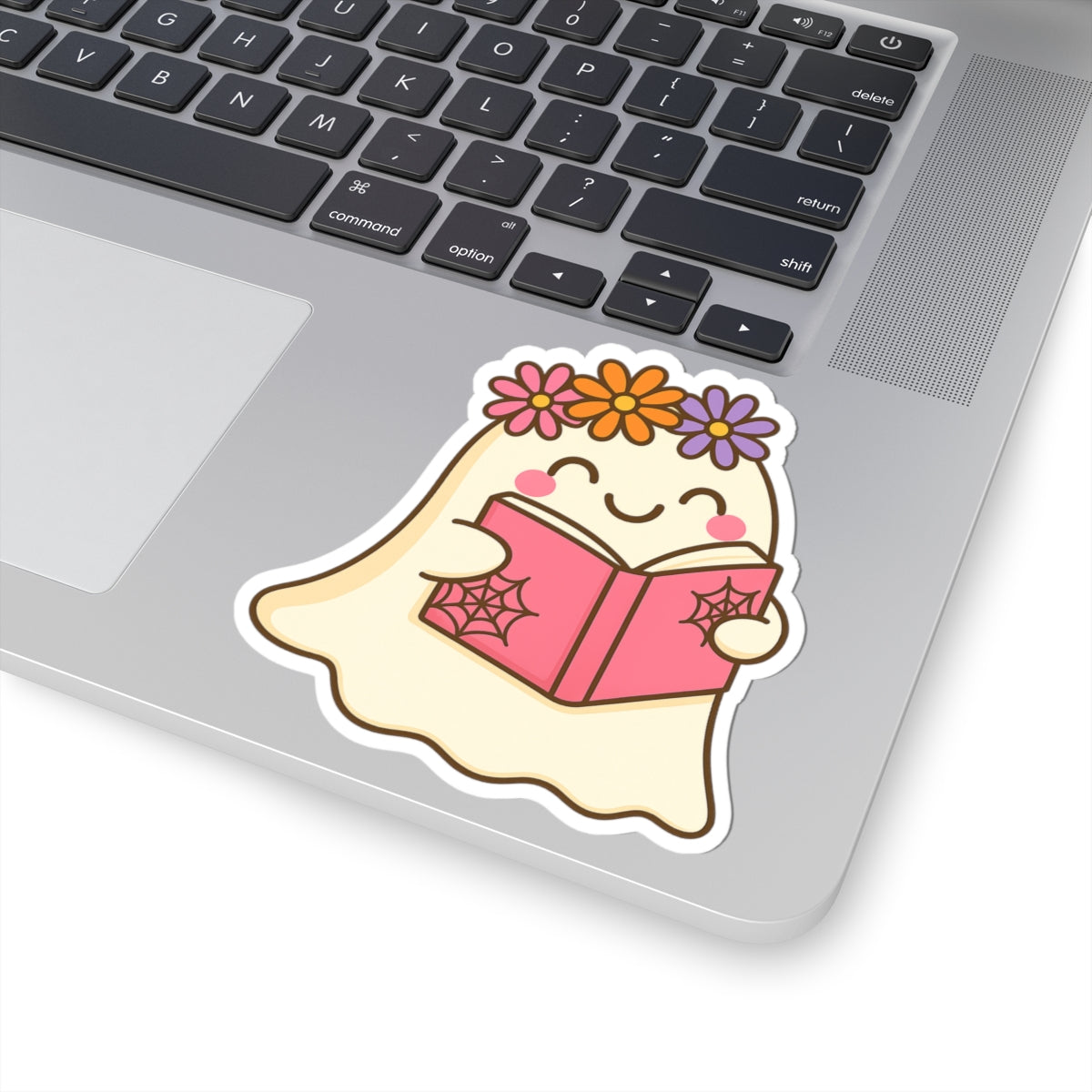 Floral Ghostly Reading Kiss-Cut Sticker, Book Lover Sticker, Cute Sticker Set, Spooky Decals, Halloween Stickers, Vinyl Kindle Stickers