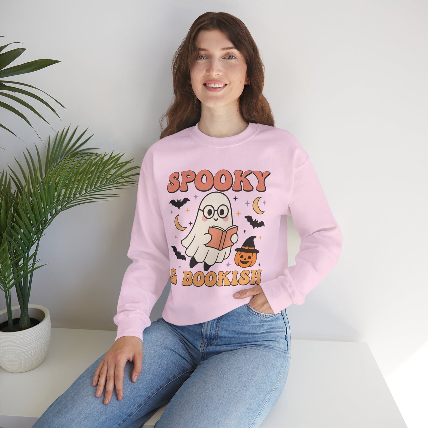 Spooky & Bookish Sweatshirt, Long Sleeve Shirt for Spooky Season Bookish Gift,  Halloween Reading Apparel