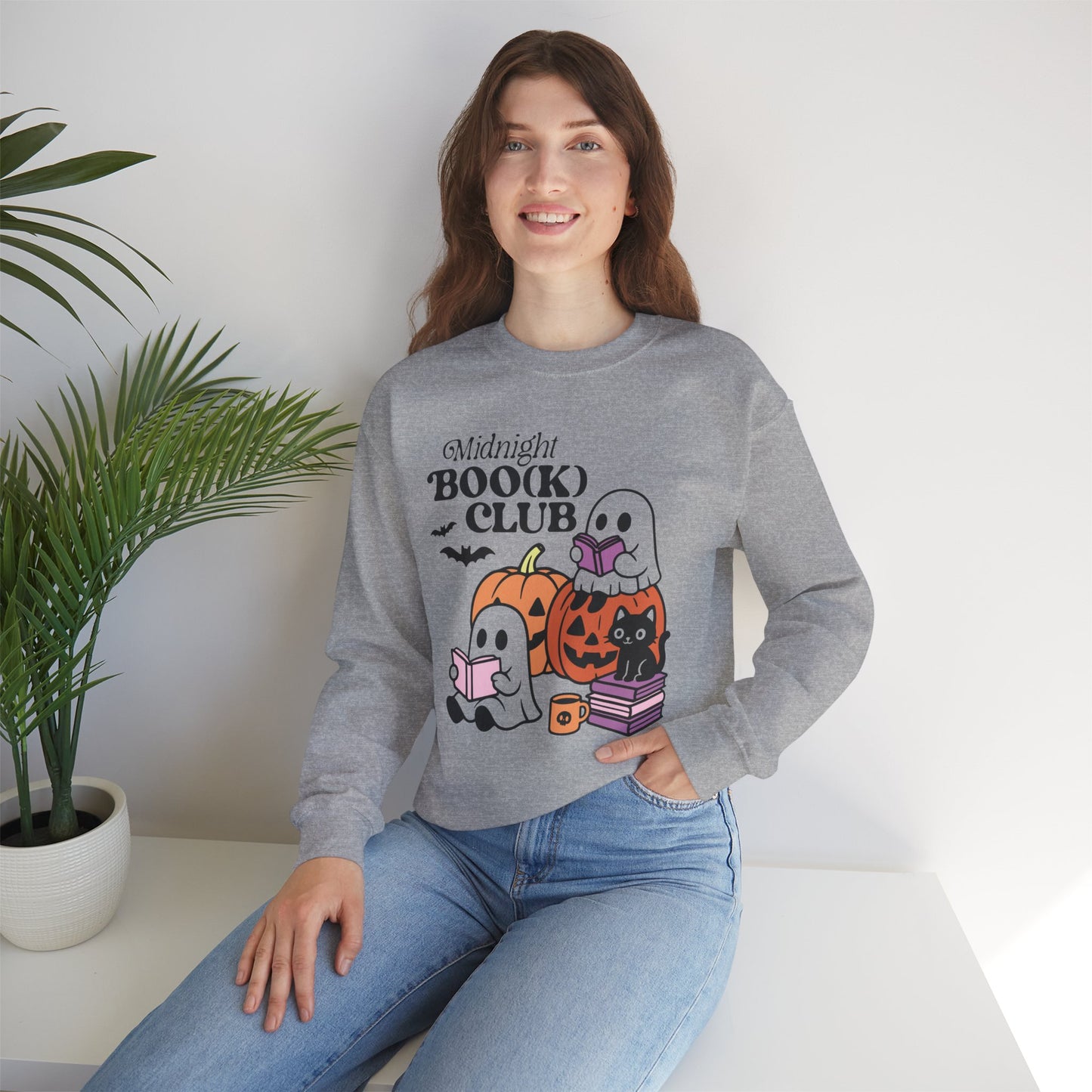Midnight Boo(k) Club Sweatshirt, Long Sleeve Shirt for Spooky Season Bookish Gift,  Halloween Reading Apparel