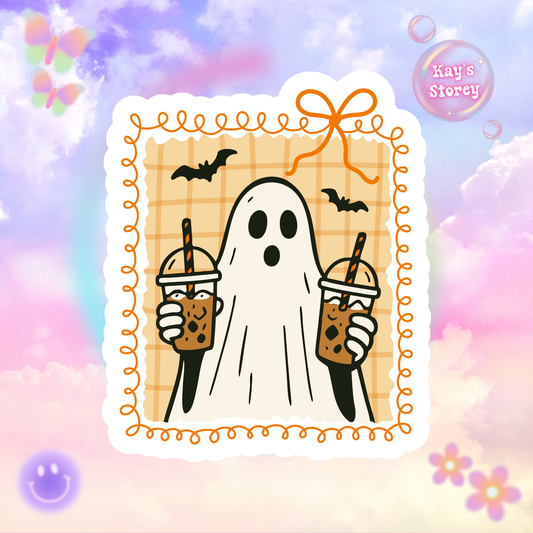 Coffee for Boo Sticker - Kiss-Cut Stickers, Halloween Sticker, Cute Ghost Design, Spooky Sticker, Decorative Sticker for Journals