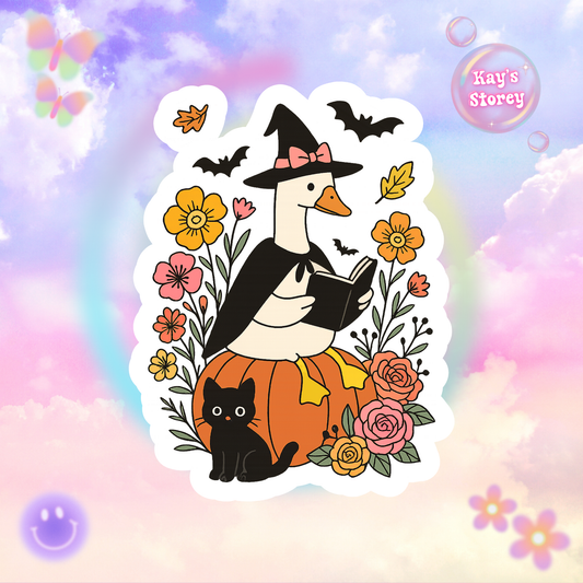 Goose Reading Kiss-Cut Sticker, Book Lover Sticker, Cute Sticker Set, Spooky Decals, Halloween Stickers, Vinyl Kindle Stickers