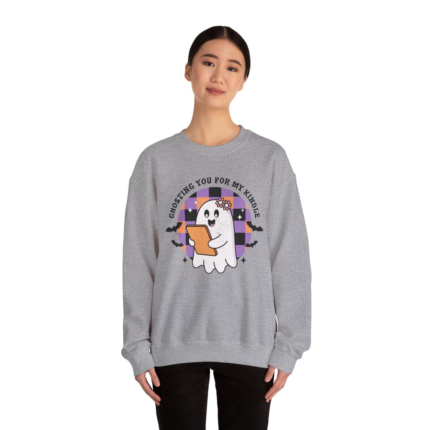 Ghosting You For My Kindle Sweatshirt, Long Sleeve Shirt for Spooky Season Bookish Gift,  Halloween Reading Apparel