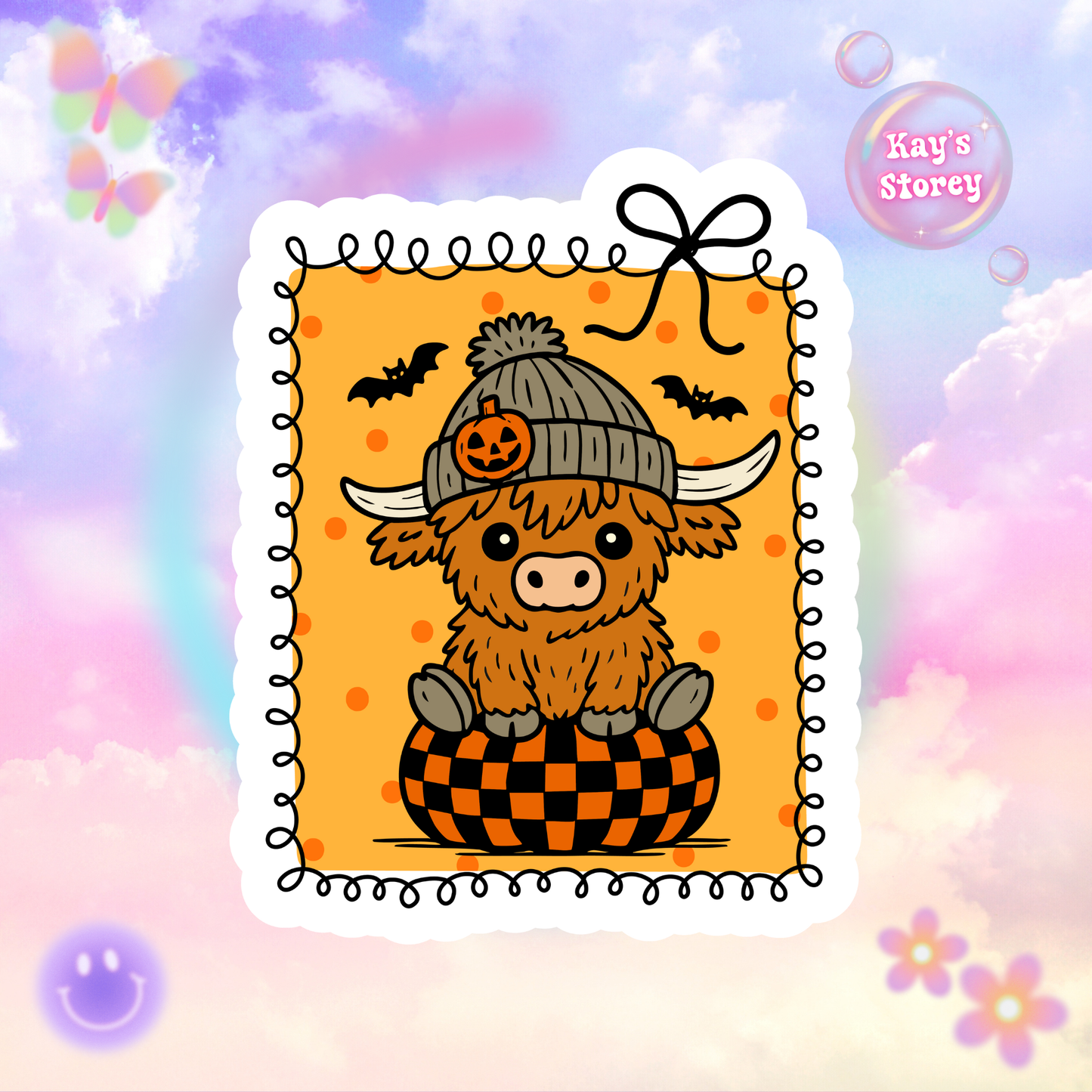 Cute Highland Cow Sticker - Kiss-Cut Stickers, Halloween Sticker, Cute Ghost Design, Spooky Sticker, Decorative Sticker for Journals