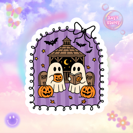 Ghost Book Club Sticker - Kiss-Cut Stickers, Halloween Sticker, Cute Ghost Design, Spooky Sticker, Decorative Sticker for Journals
