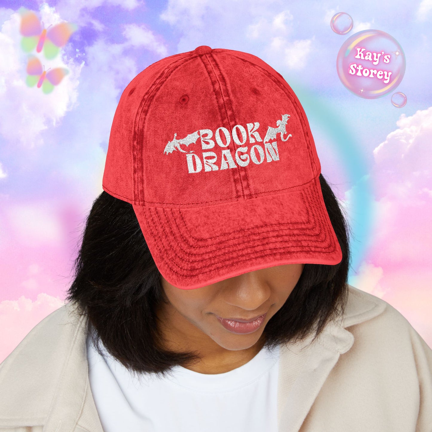 Book Dragon Embroidered Vintage Cap
