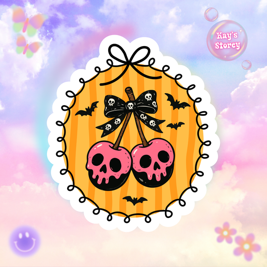 Black Cherry Skulls Sticker - Kiss-Cut Stickers, Halloween Sticker, Cute Skull Design, Spooky Sticker, Decorative Sticker for Journals