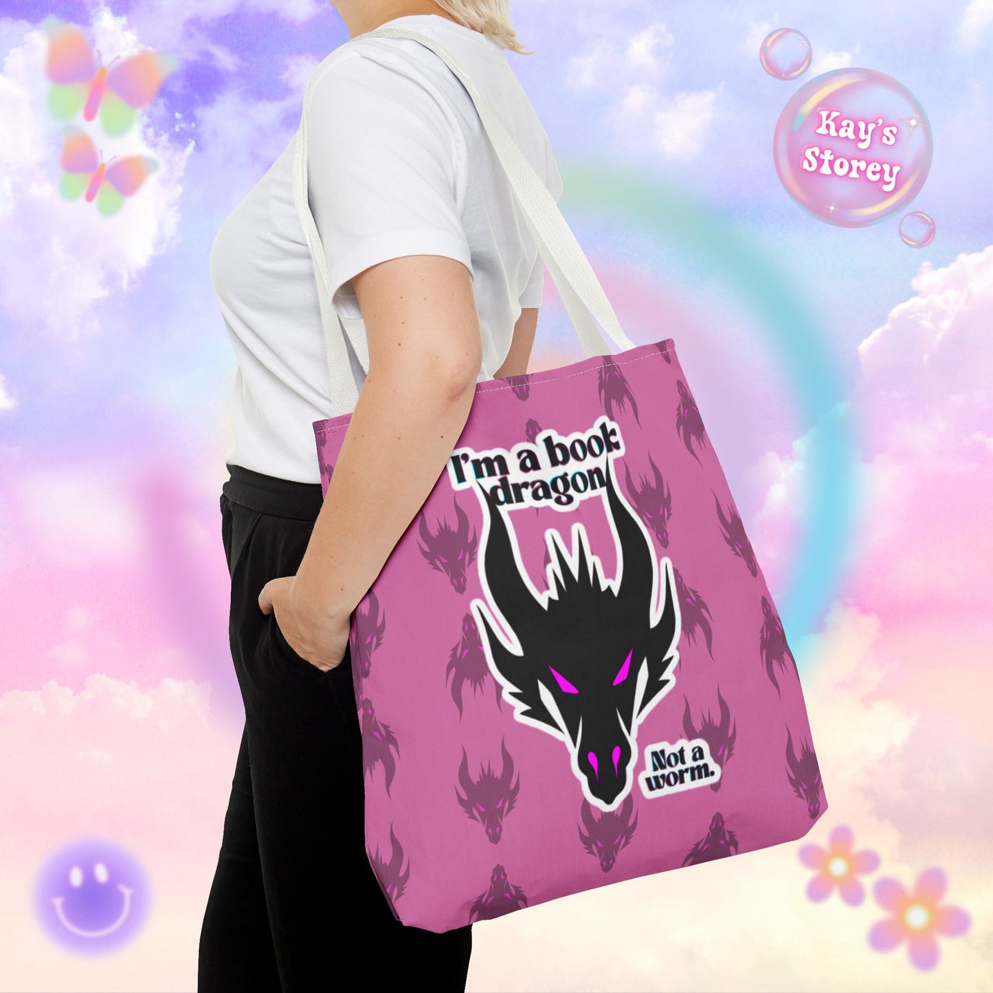Book Dragon Pink Tote Bag