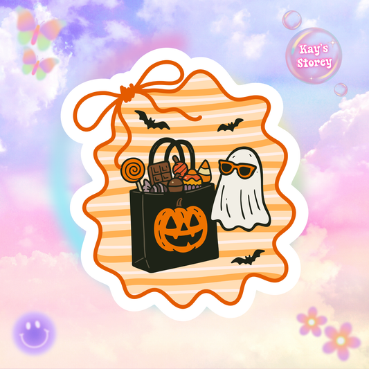 Ghostly Treats Sticker - Kiss-Cut Stickers, Halloween Sticker, Cute Ghost Design, Spooky Sticker, Decorative Sticker for Journals