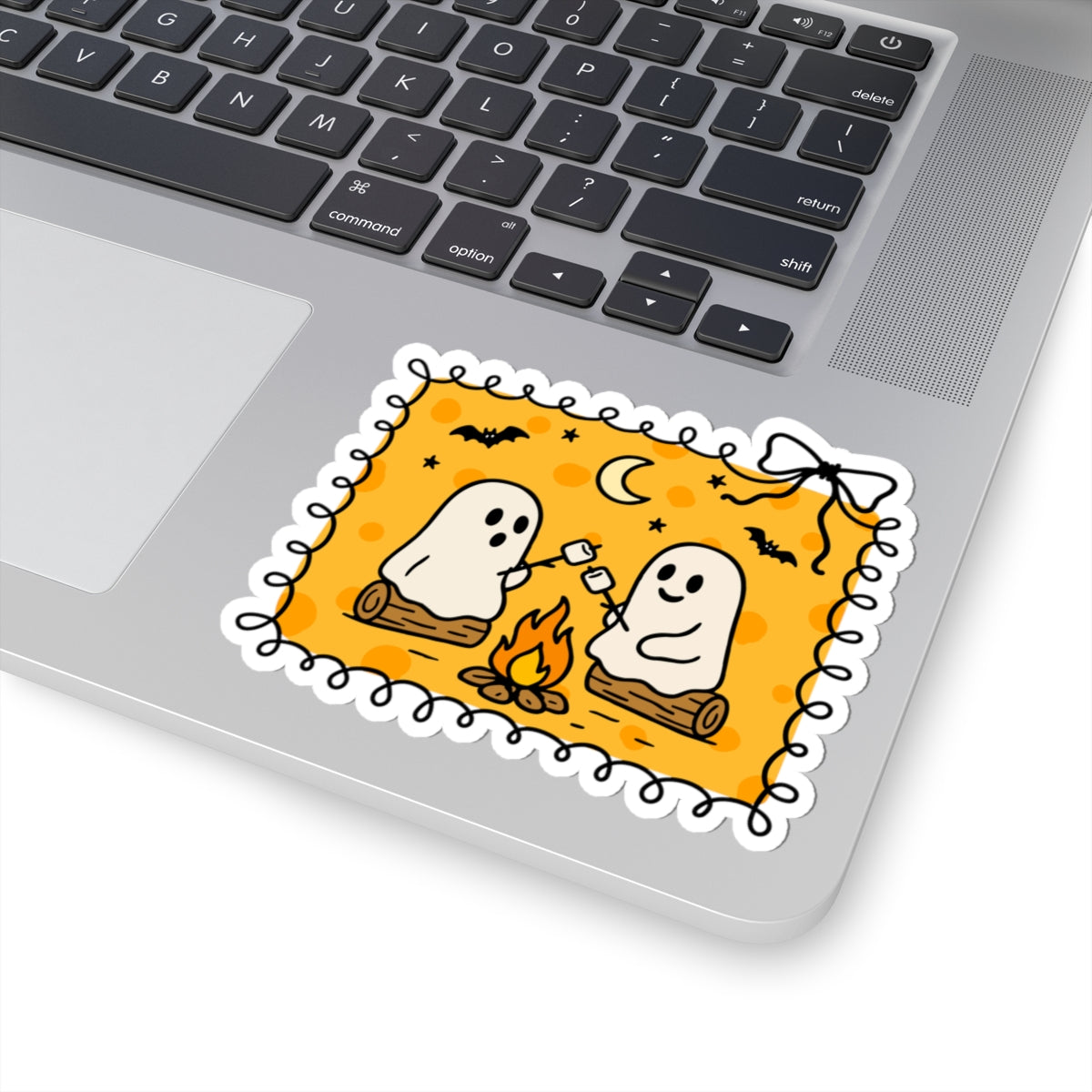 Ghost Marshmallow Roast Sticker - Kiss-Cut Stickers, Halloween Sticker, Cute Ghost Design, Spooky Sticker, Decorative Sticker for Journals