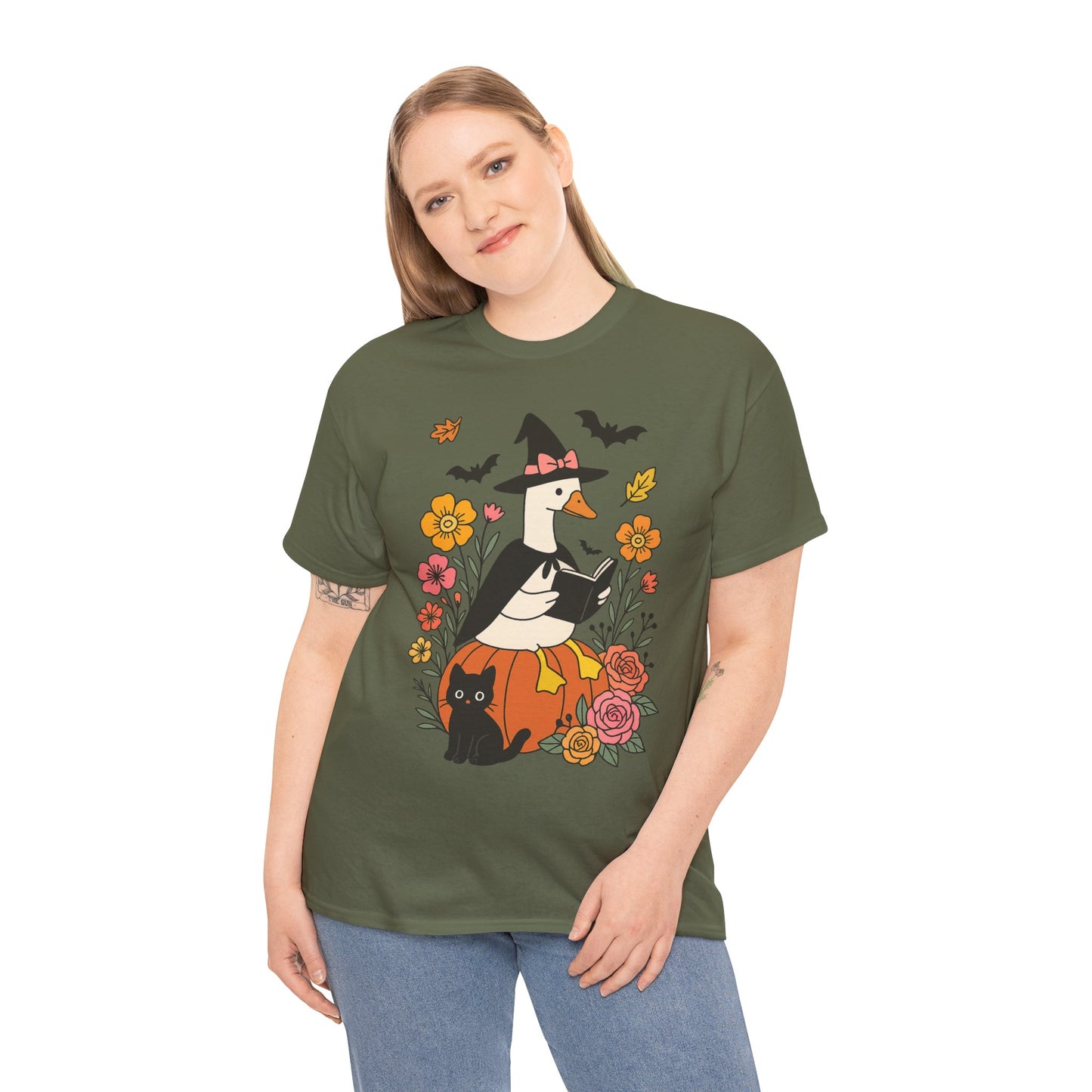 Spooky Goose Reading and Black Cat Tee - Halloween Gift